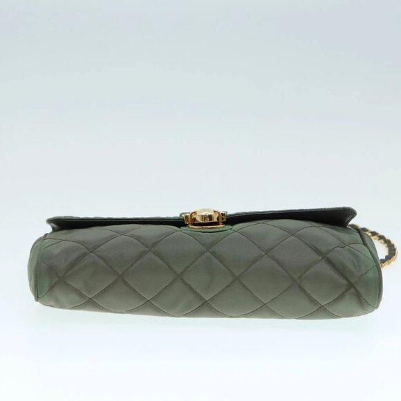 PRADA Chain Quilted Shoulder Bag Nylon Khaki Gold Auth 90227 - Picture 6 of 15